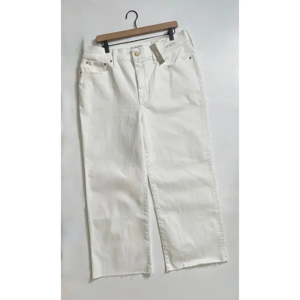 NWT!! J. CREW '96 Slim Wide Jeans Retro Raw Hems Solid White Preppy Frayed 33 - Image 2