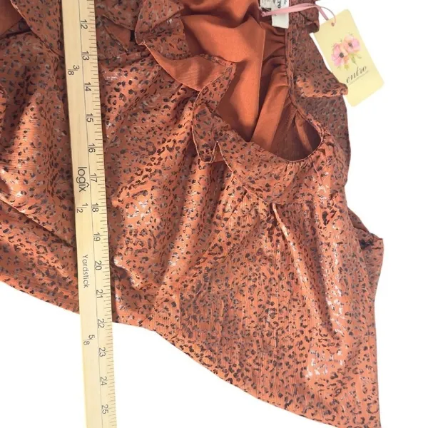 Entro Leopard Print Ruffled Peplum Blouse Womens S Brown V Neck 3/4 Sleeve NEW - Image 9