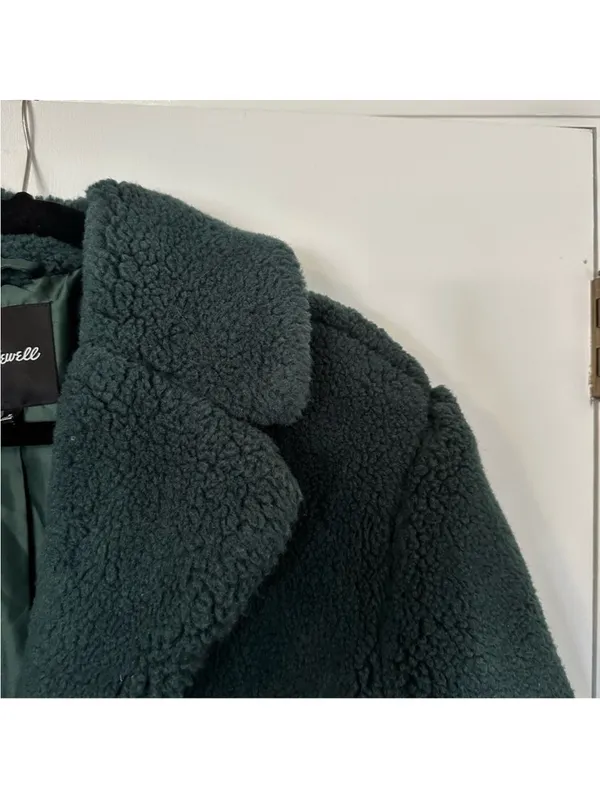 Madewell (Re)sourced Sherpa Teddy Coat NC578 Womens Medium Green Boucle Plush - Image 6