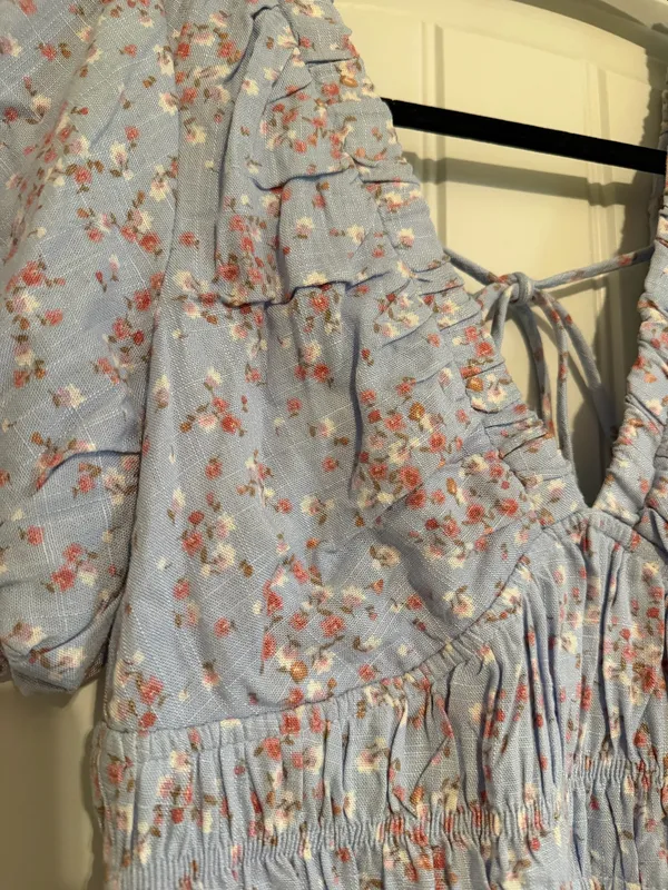 Altar'd State Floral Blue Puff Sleeve Dress - Image 3