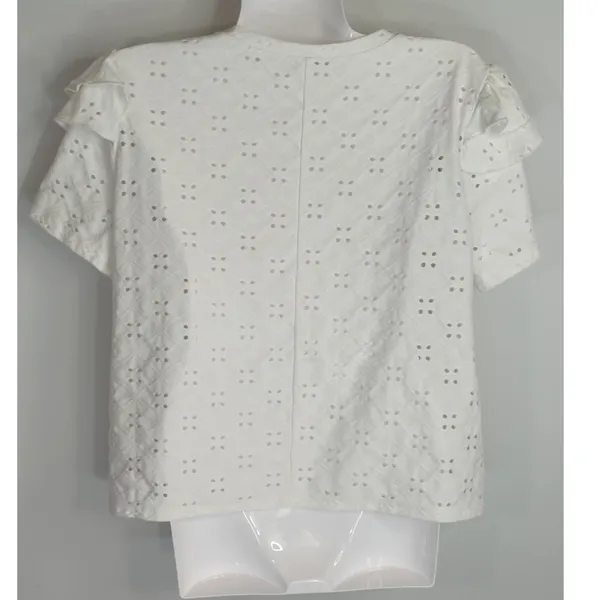 Zara White Blouse Embroidered‎ Eyelet Ruffled Top Women's Small Coastal Boho - Image 3