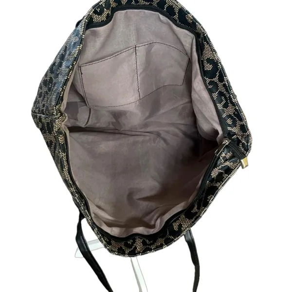 Unbranded Leopard Print Tote Bag Black Beige - Image 2