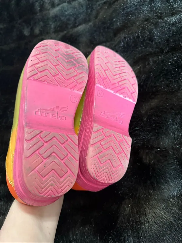 Dansko Translucent Professional Clogs Sz 6.5 EU 37 Orange Yellow Pink shoes - Image 3