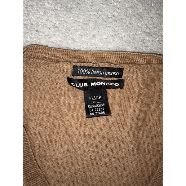 CLUB MONOCO ~ Xs ~‎ Brown 100% Extra Fine Italian Merino Wool Sweater - Image 3