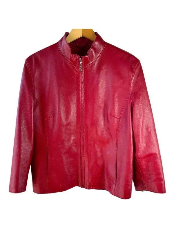 Wilsons Leather Pelle Studio Womens XL Red Genuine Leather Zip Jacket Y2K - Image 2