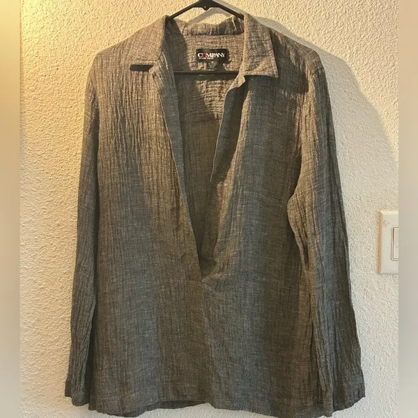 Ellen Tracy Linen Blend Top Size 12 Minimalist Classic Office Business Natural - Image 2