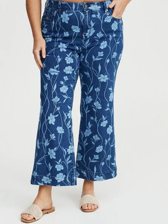 Torrid Belle Isle Aquinnah High Rise Flare Ankle Floral Jeans Blue 10 Tall NWT - Image 12