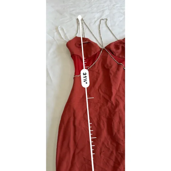 SUPERDOWN Jaxie Diamond Mini Dress Women's M Rust Embellished Sleeveless Party - Image 14