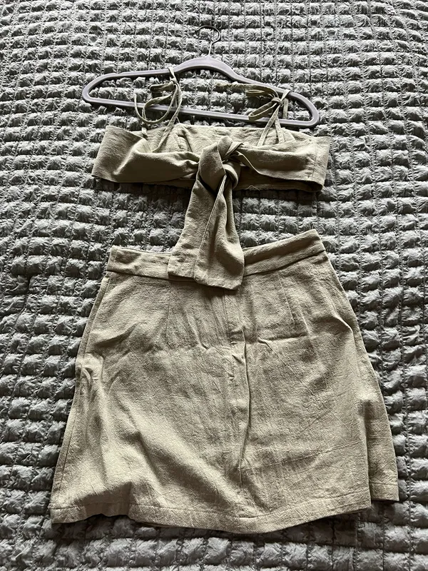 SHEIN khaki linen crop top and skirt set Size S #linen #summer - Image 2