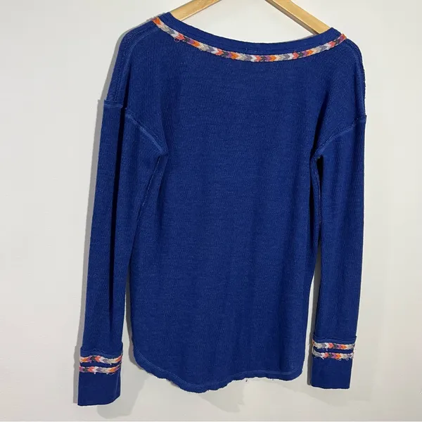 Free People We the Free‎ Blue Rainbow Embroidered Thermal Top Medium Cottagecore - Image 4