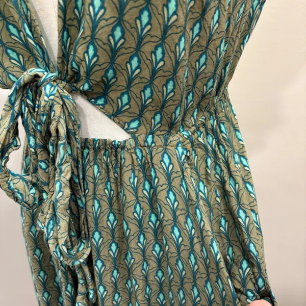 Sea Lustre Sunny Days Lotus Green Teal Boho Tie Front High Low Ruffle Dress S/M - Image 6