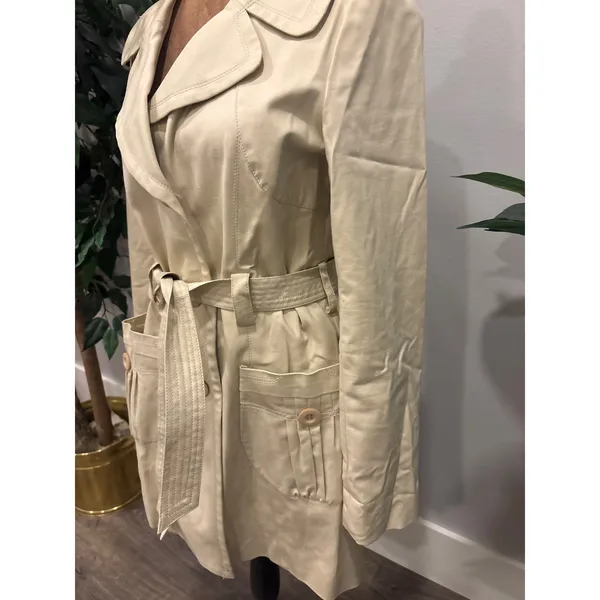 Kenneth Cole New‎ York Womens Beige Trench Coat Belted Double Breasted Size S - Image 3