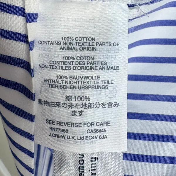 J.Crew Ruffle Stripe Blouse Womens 10 Blue‎ White Excellent Cotton Keyhole Tie - Image 4