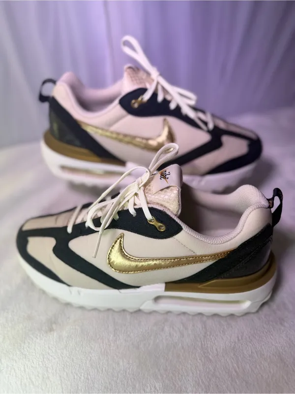 Nike Women's White Black Sneakers with Metallic Gold Swoosh - Image 2