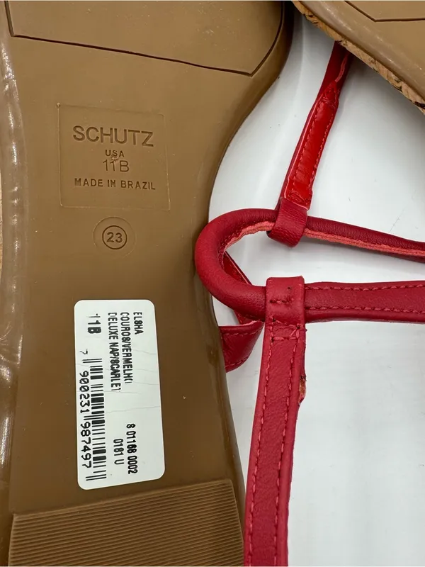 SCHUTZ Elsha Sandals‎ Womens 11 Red NWOB Cork Strappy Flat Thong Ankle Strap - Image 4