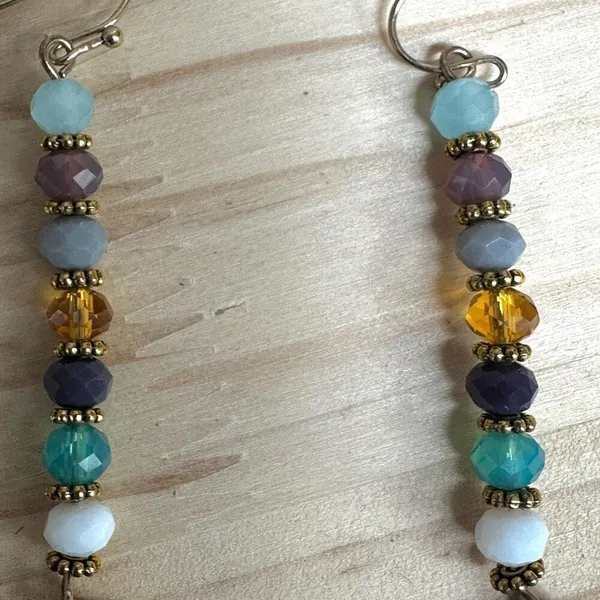 Boho Beaded Dangle Earrings w/ Gold Medallion - Image 4