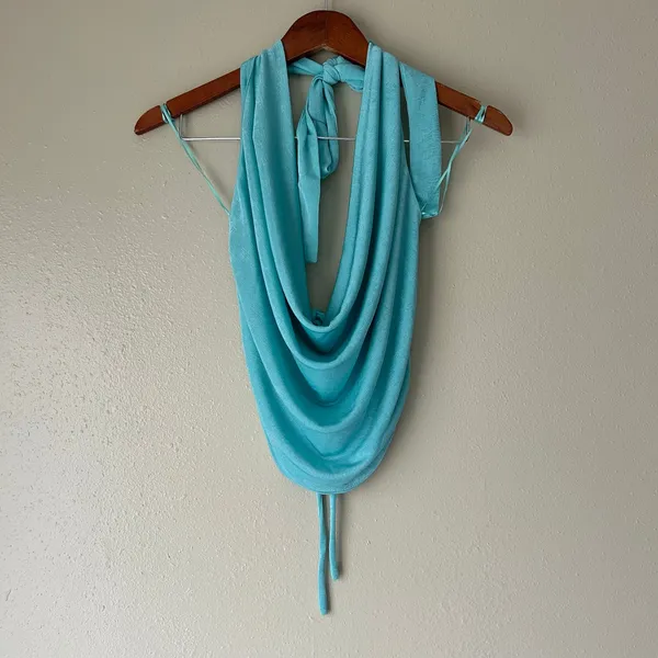 Edikted Turquoise Blue Cowl Neck Skirt Set Size Small - Image 6
