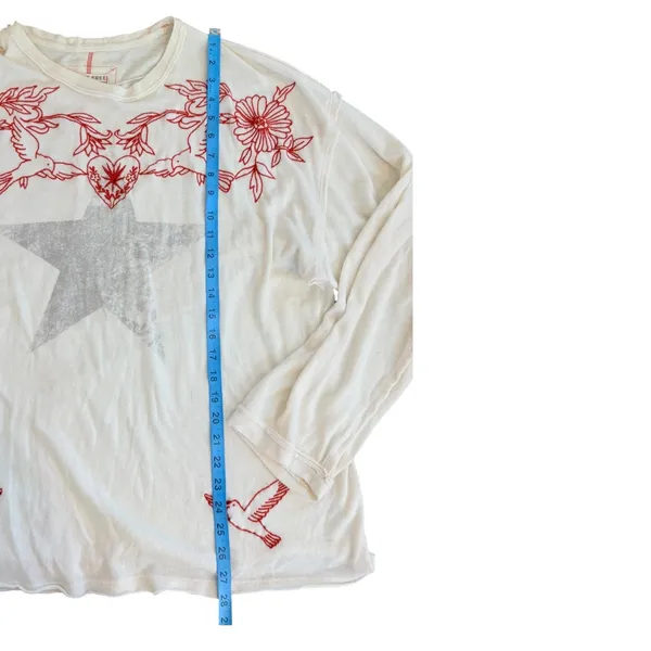 Free People We The Free Fly By Long Sleeve Tshirt Ivory Combo Star Embroidered M - Image 6