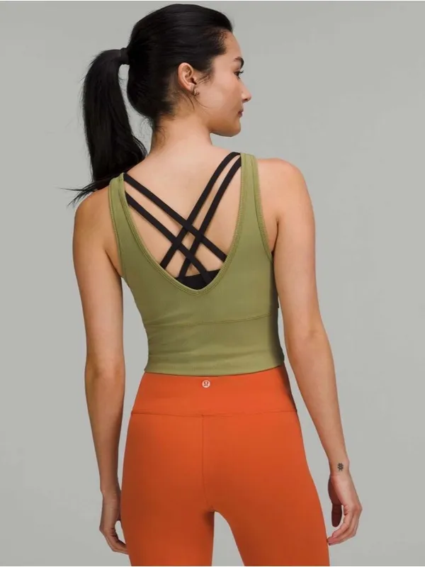 Lululemon Power Pivot Ribbed Tank Top in Bronze Green - Image 2