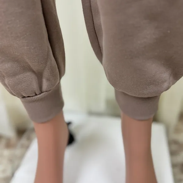 Zenana 2 Pcs Crop Sweatshirt Tracksuit Jogger Pants Set Outfit Active Loungewear Beige Size L - Image 8