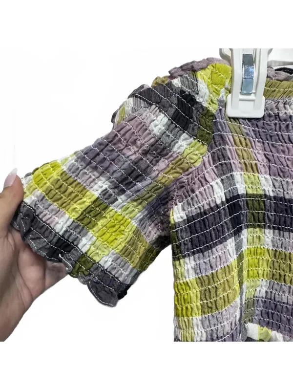 Torrid Multicolor Plaid Smocked Off Shoulder Babydoll Top Size 0 (12) - Image 4