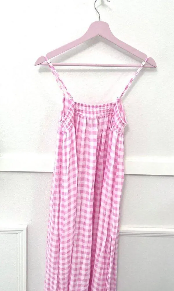 Playa Lucila Women Maxi Slip Dress Pink Check Size S - Image 7