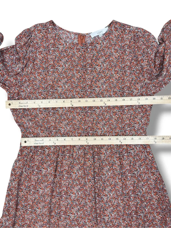 Loft Ditsy Floral Print Tiered‎ Babydoll Dress Rust Orange 12 Boho Cottagecore - Image 12