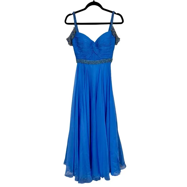 Sherri Hill 50086 Chiffon Beaded Sweetheart Prom Gown Formal Dress Periwinkle - Image 7