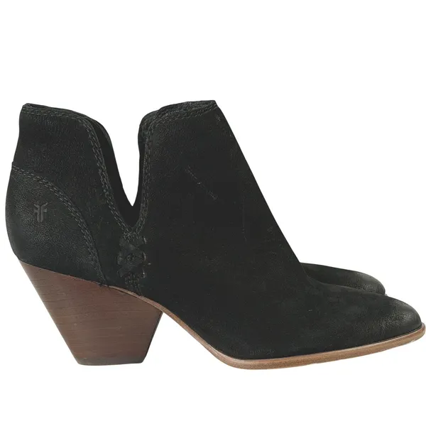 Frye Reina Cutout Ankle Boots Black Leather Western Pointed Toe Women's‎ 7.5 - Image 4