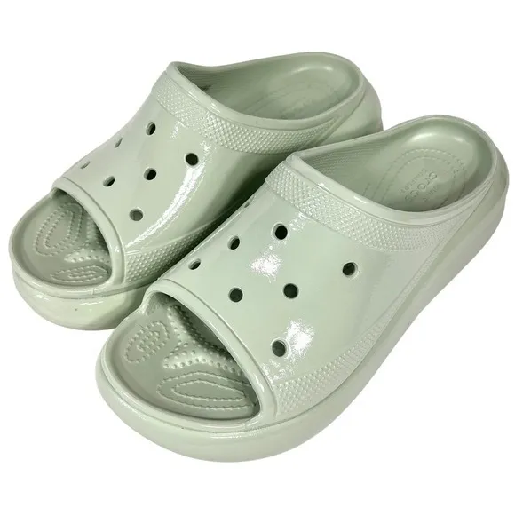 Crocs Crush Platform Slides Sandals High Shine Light Green W11/M9 Chunky Shoes - Image 4