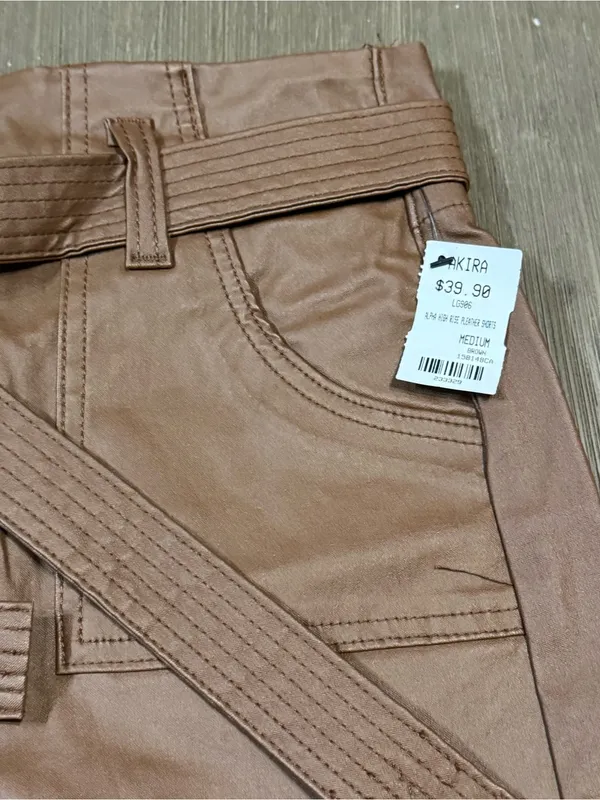 AKIRA Brown Faux-Leather Belted High-Rise Skort - Image 2