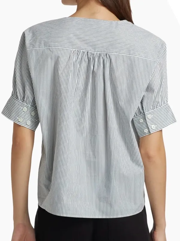 Like New FRAME Striped V Neck Puff Sleeve Organic Cotton Top Medium Retail $298 - Image 3