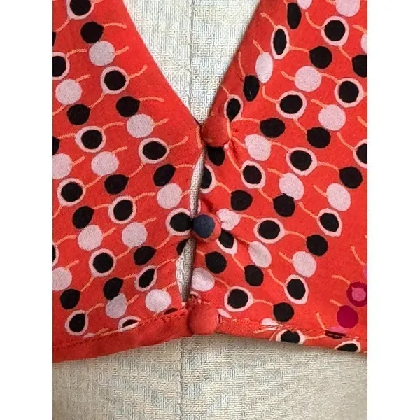 Free People Red Coryn Coral Polka Dot Long Sleeve Fit And Flare Dress Size‎ 0 - Image 9