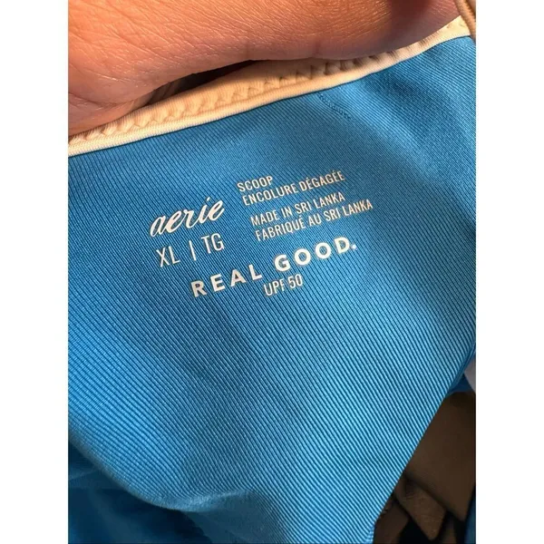 Aerie Real Good Ribbed Scoop Neck Bikini Top Blue/Cream Women’s XL - Image 7
