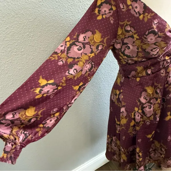Free People Purple Gold Morning Floral Mini‎ Dress Size 12 Boho - Image 5