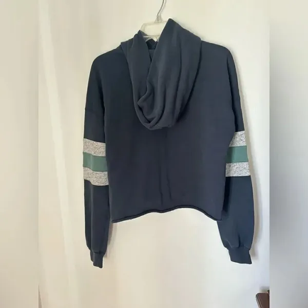 Abercrombie & Fitch Hoodie Sweatshirt Striped Sleeves Size S Navy - Image 6