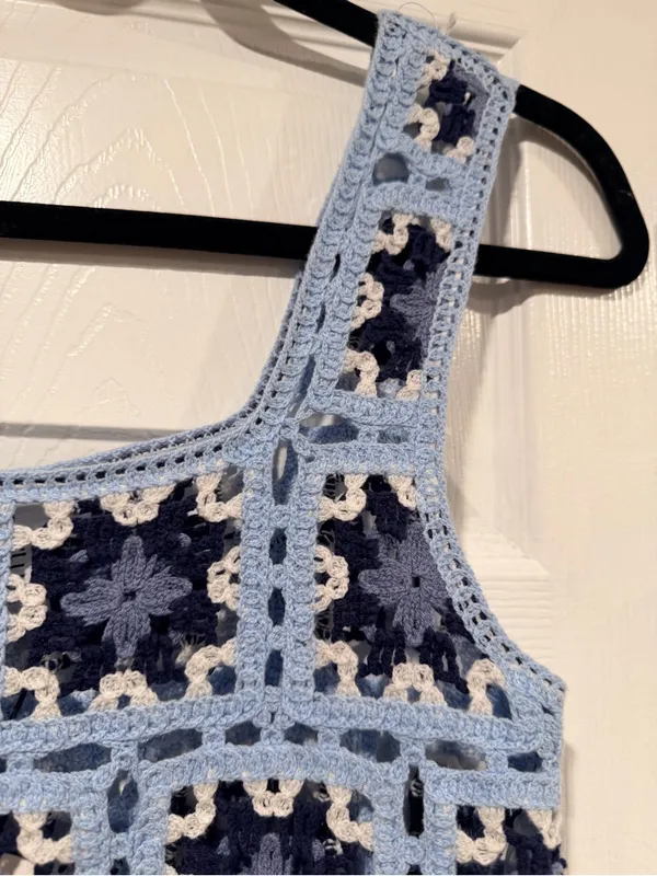 NWT FCT With Love Size S Blue Crochet Granny Square Tank Top Cropped Vest Boho - Image 2