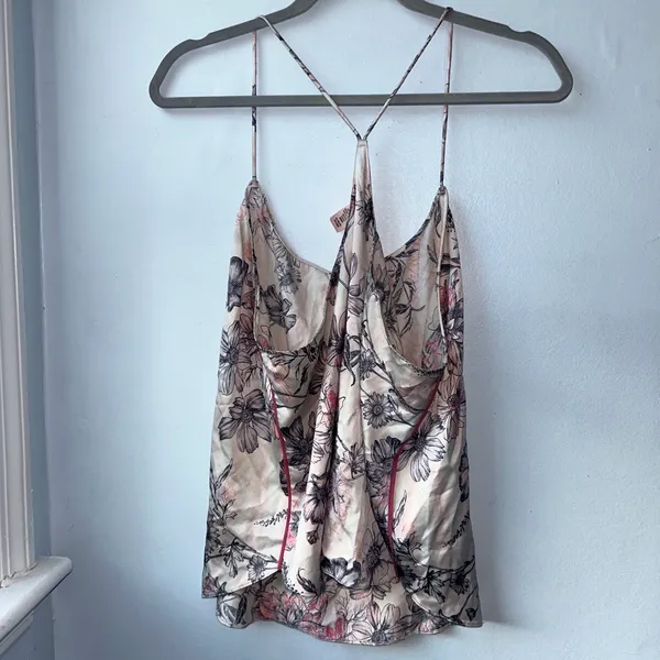 Victoria’s Secret cream & pink satin camisole with black sketched flower print - Image 5