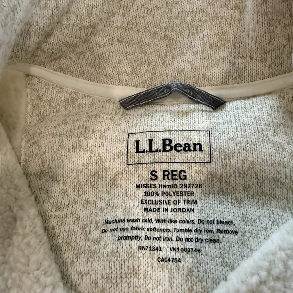LL Bean Beige Sweater Fleece 1/4 Snap Pullover Pockets Size SMALL Tan - Image 9