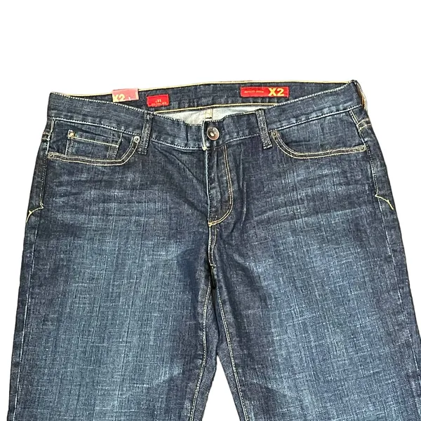 Express E2 Eva Full Leg Flared Jeans Size 31 Mid-Rise Stretch‎ Dark Wash Denim - Image 2