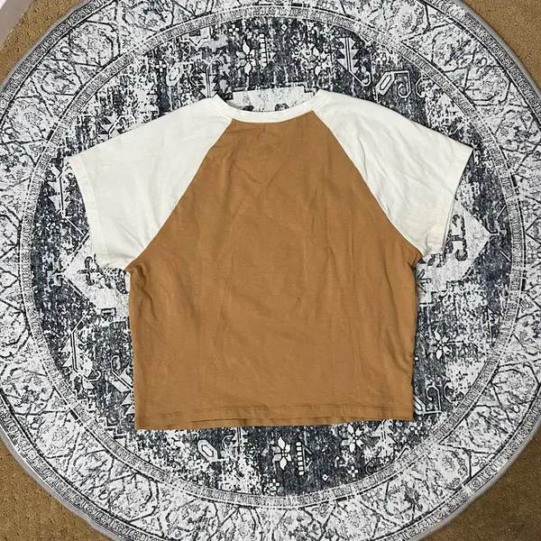 Hurley Semi Cropped Brown & White Cotton T-shirt - Size L - Image 4