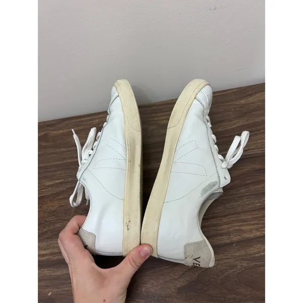 Veja Esplar White Leather Low Top Sneakers Womens Size 9 EU 40 Grey Suede Tab‎ - Image 6