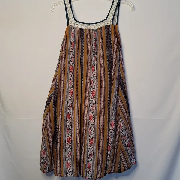 Free People flowy pattern lace accent neckline with pockets high low dre… - Image 8