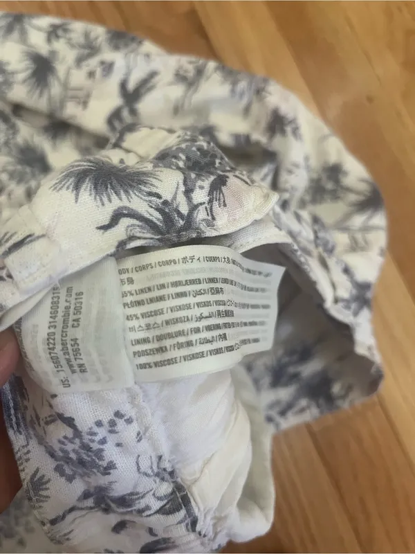 Abercrombie White Blue Tropical Print Linen Wide Leg Pants Small Beach Resort - Image 6