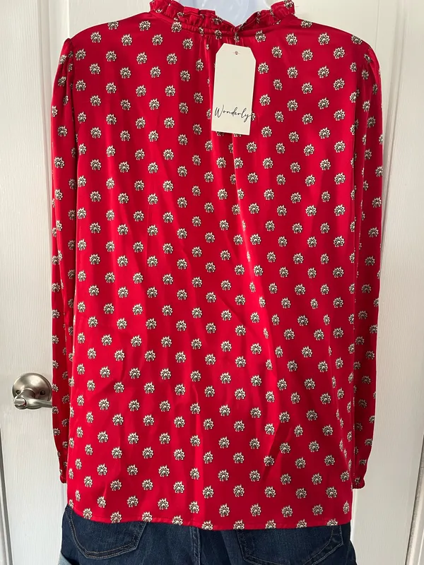 Women’s Wonderly Red Long Sleeve Silky Shirt Blouse New With Tags Size L - Image 4