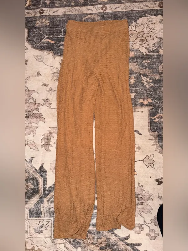 Lulus Light Brown Textured Pants wide leg high rise XSmall - Image 2