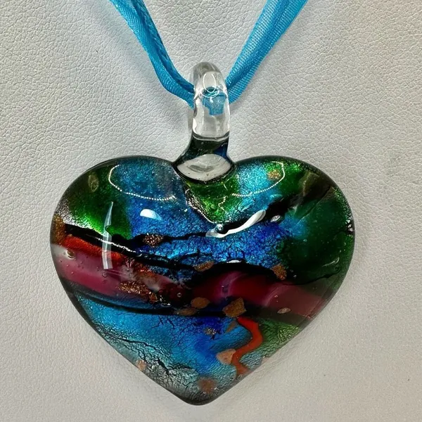 Blue heart glass blown pendant necklace on cord - Image 10