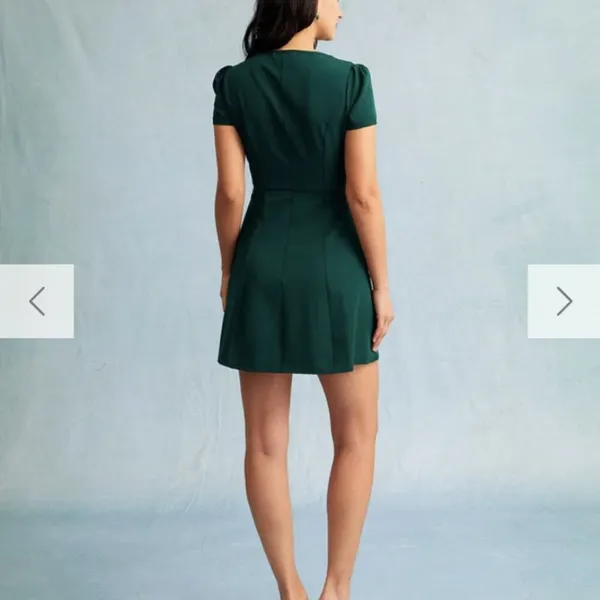 RIOHAS The Dark Green V Neck Button-up Shirt Mini Dress - Image 6