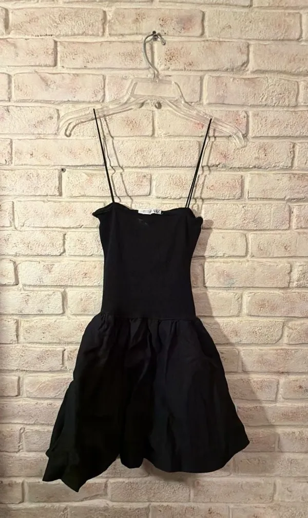 Zara Black Spaghetti Strap Bubble Mini Dress Size S - Image 3