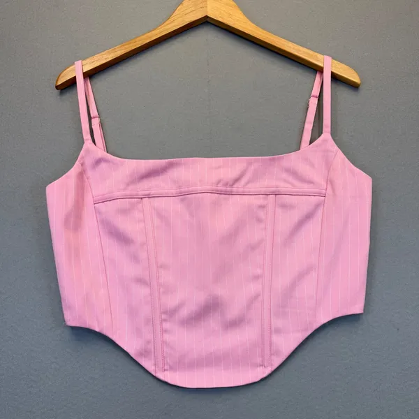 BY.DYLN Hendrix Corset Pink‎ Pinstripe Square Neck Crop Top DL2581 Womens Large - Image 4
